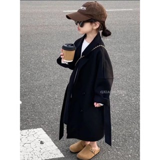 Trẻ Em Áo Len Đen Phiên Bản Hàn Quốc Giữa Chiều Dài Phong Cách Phương Tây Thu Đông Phong Cách Mới Bé Gái Len Áo Khoác