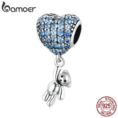 Bamoer 925 Sterling Sliver Charm Tình Yêu Bóng Gấu Thiết Kế Đơn Giản DIY Cho Vòng Tay Nữ SCC2023
