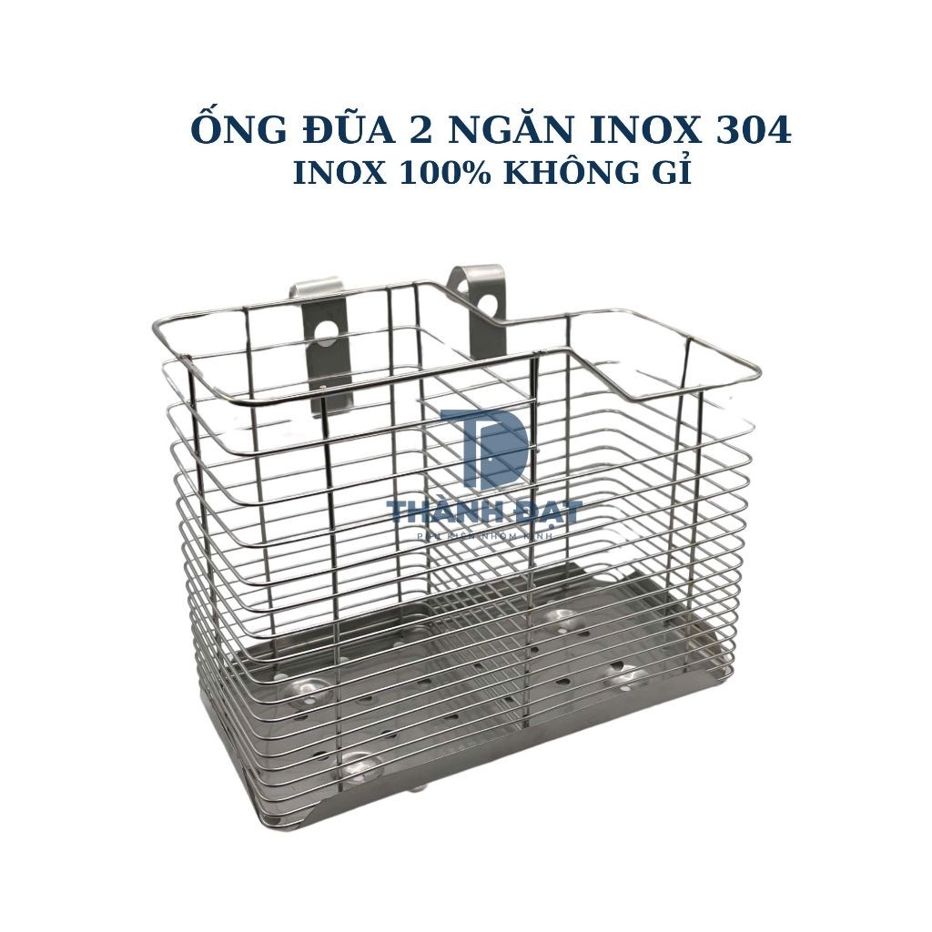 Ống đựng đũa muỗng hai ngăn inox 304 100% (Giỏ đũa inox 304)