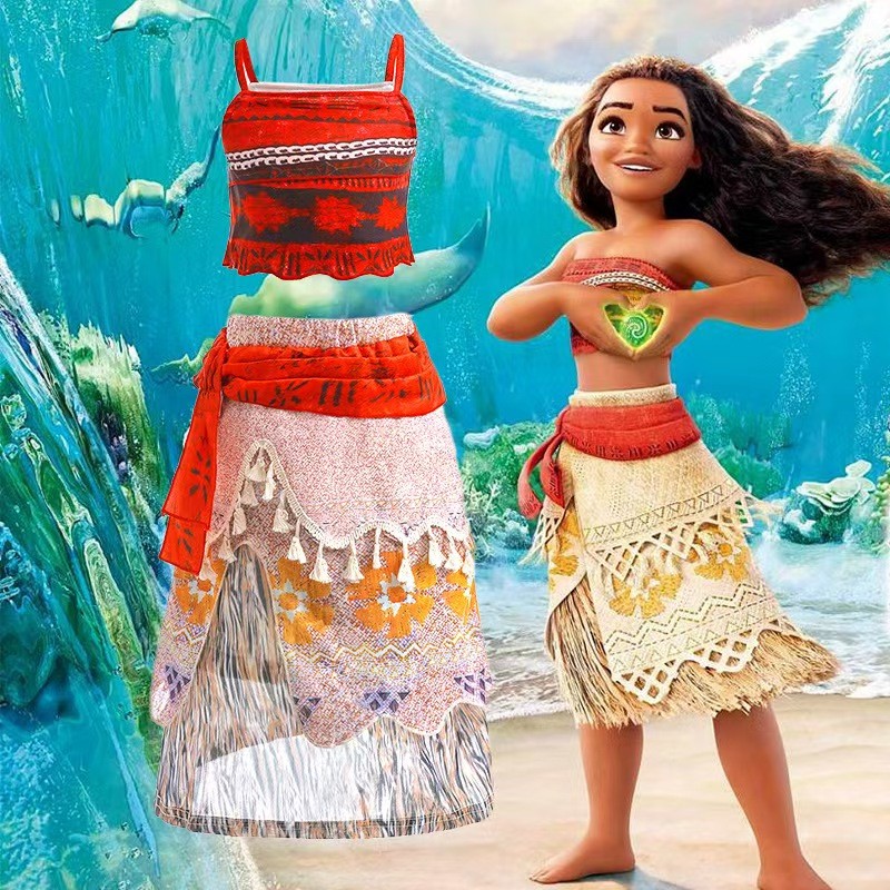 [Uhome] Moana Cosplay Đầm Bé Gái Phong Cách Bãi Biển Chia Treo Đầm Hoạt Hình Phim Moana Trang Phục G