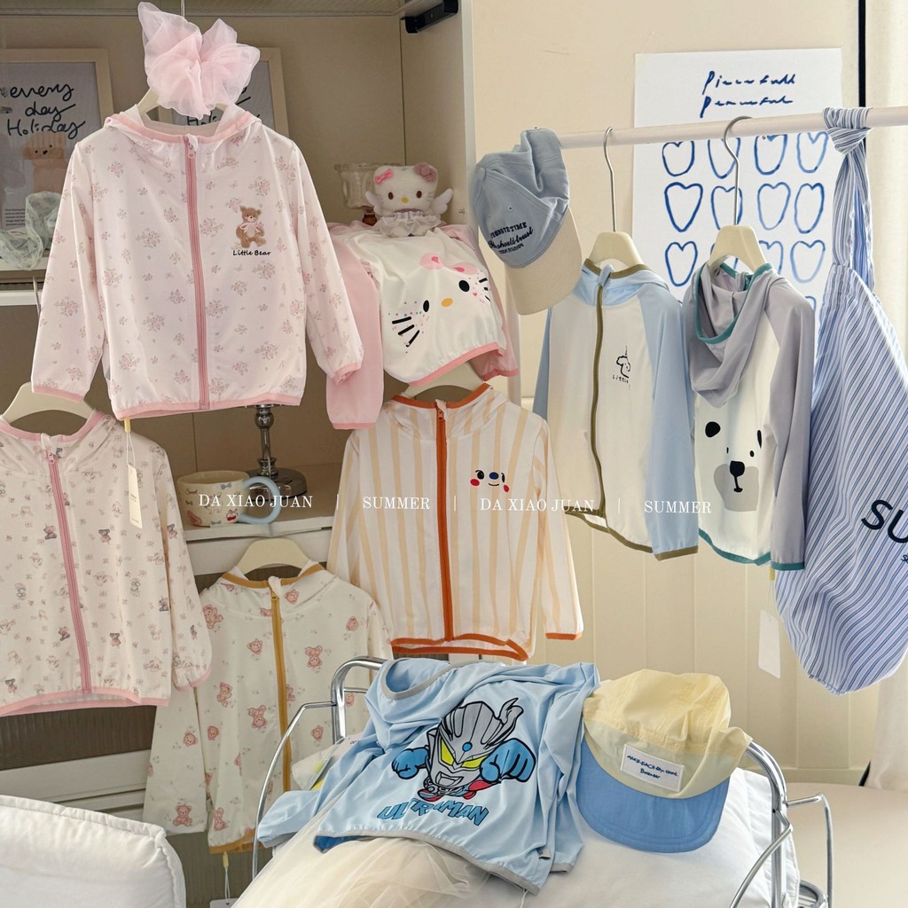 [Kem chống nắng Essentials] Phim hoạt hình dành cho trẻ em Áo khoác chống nắng có mũ trùm đầu cho bé