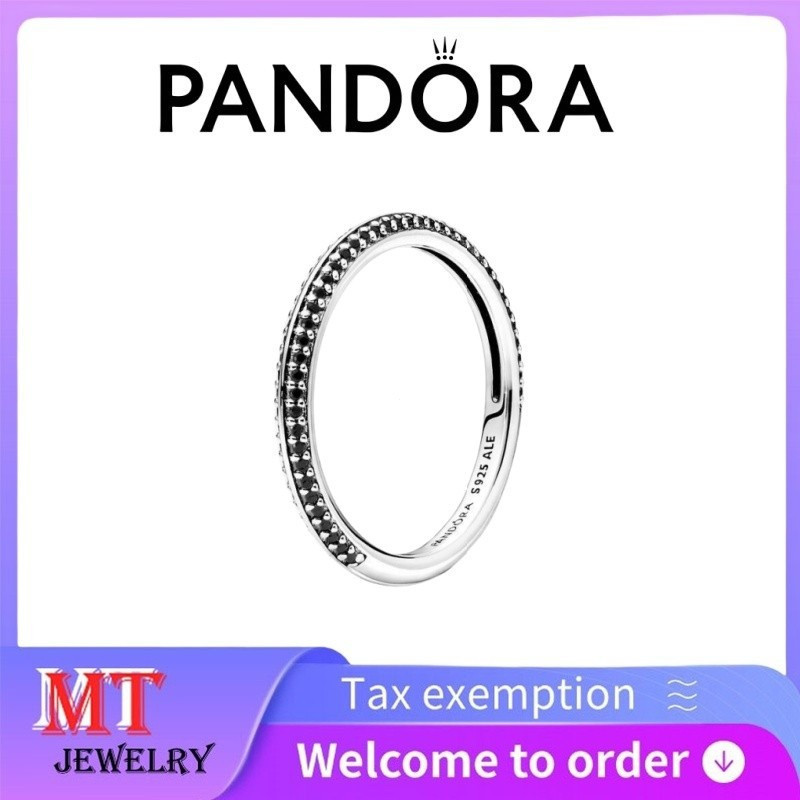 100% S925 Bạc Cặp Đôi Nữ Pandora Trang Sức DIY Pandora ME Đen Pavé Nhẫn 199679C02