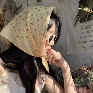 LUImo Khăn quàng cổ in hoa nữ Khăn vải lanh Cotton Hàn Quốc Khăn vuông cổ thanh lịch Khăn quấn nhỏ Khăn quàng cổ đầu * Bán chạy
