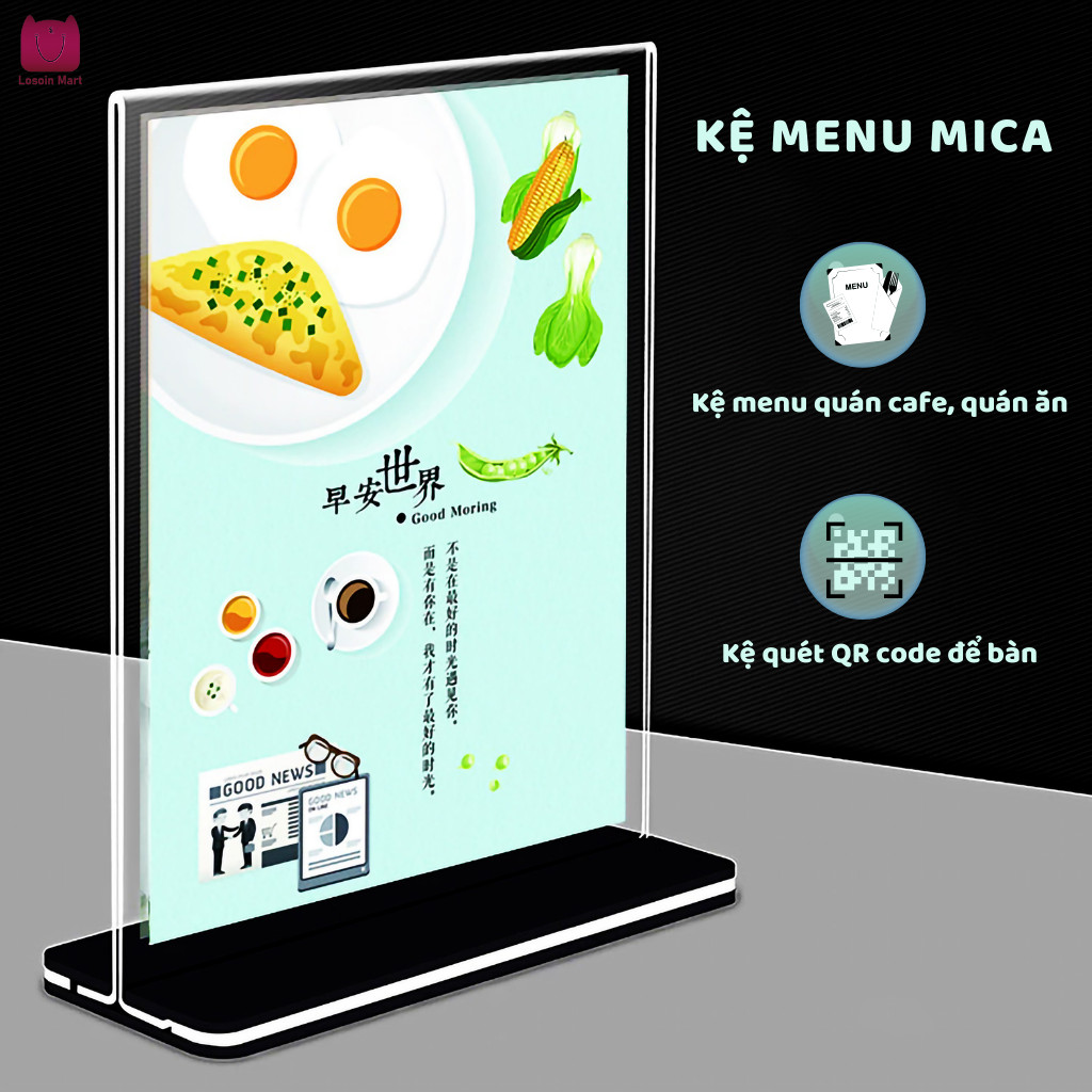 Tấm mica trong suốt, Bảng mica để bàn trong suốt dùng để mã QR, thông tin sản phẩm, bảng menu