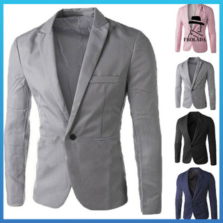 Frolada Nam Màu Trơn Dài Tay Ve Áo Một Nút Bỏ Túi Blazer Slim Fit Phù Hợp Với Áo Khoác