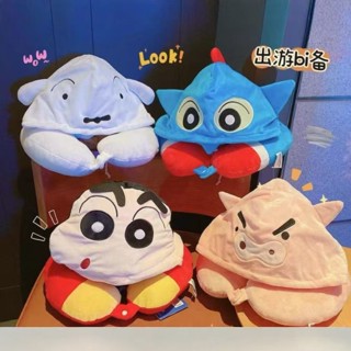 [Giảm giá] Gối cổ có mũ trùm đầu màu trắng Crayon Shin-Chan Hoạt hình dễ thương Văn phòng Ngủ Gối cổ Máy bay Gối du lịch Gối hình chữ U Quà tặng sinh nhật cho bạn bè