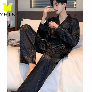 YHTN đồ ngủ nam chất lượng cao bộ pijama lụa dài tay quần áo mùa đông lông bigsize cho cute set big size pyjama