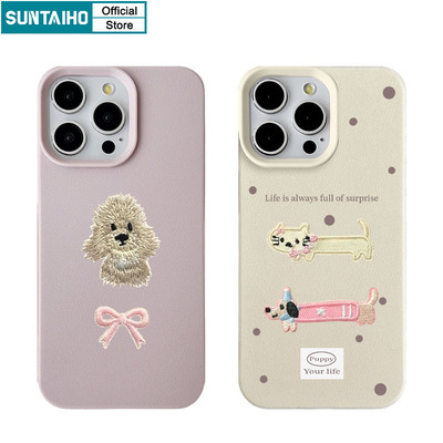 Suntaiho Ngộ nghĩnh Dễ Thương Vỏ Thêu Họa Tiết Chó Ốp lưng Iphone 16 15 14 13 12 11 Pro Max IP 7 8 Plus Iphon X Xs XR Xs Max Silicon Mềm Cao Cấp Chống Sốc Ốp Lưng