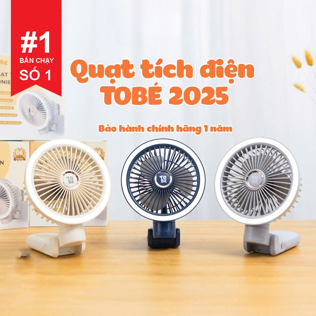 Quạt Sạc Tích Điện Mini Pin 10000Mah Tobe, Quạt Mini GF07 Kẹp Bàn Xe đẩy Nôi Cũi Sử Dụng Đi Du Lịch 