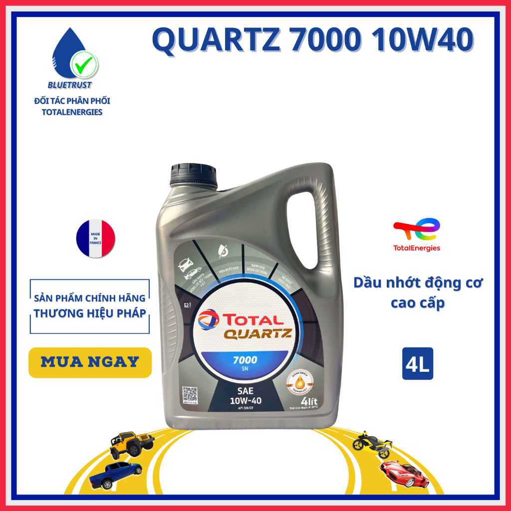 Dầu nhớt động cơ ô tô TOTAL QUARTZ 7000 10W40, API SN/CF - 4 Lít