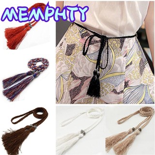 MEMPHTY Thắt lưng bện dây siêu mỏng phối tua rua thời trang