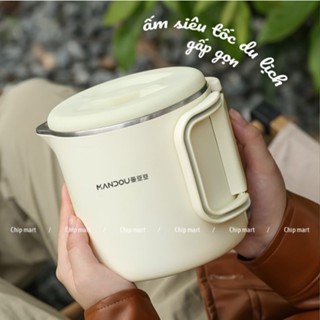 Ấm Đun Nước Đa Năng Gập Gọn, Ấm Đun Nước Điện Inox 316 800ML, Chống Bỏng Hai Lớp, Tự Động Ngắt, Nồi Nấu Mì Nấu Lẩu