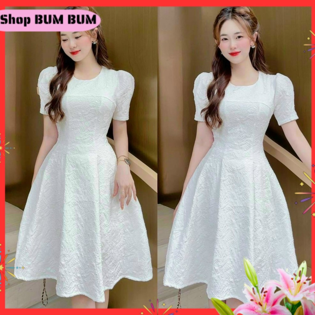 (S-BB) Đầm Xòe Tiểu Thư Gấm Tay Phồng Nữ tính, Sang Trọng , xinh xinh
