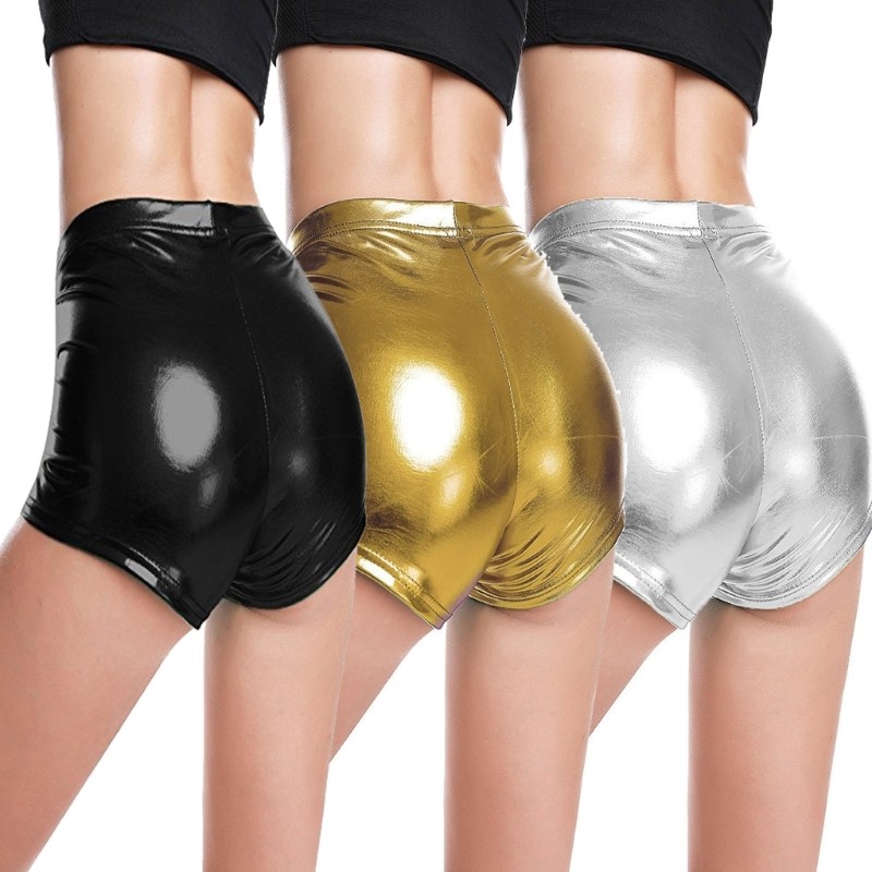 Giữ Nữ Khiêu Vũ Mini Quần Short Hộp Đêm Giả Da Kim Loại Mini Quần Short Raves Đáy