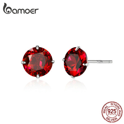 Bông tai bạc Bamoer 925 Thiết kế Zircon đơn giản Quà tặng đơn giản cho nữ BSE166-RD