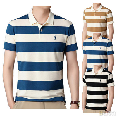 Áo Sơ Mi Polo Nam Thêu Sọc Tay Ngắn Rời Cổ Áo WW40