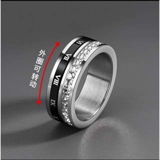 HT Thép Titan Kim Cương La Mã Số Xoay Vòng Nam Nữ Độc Đáo Thép Không Gỉ Nhẫn Trang Sức