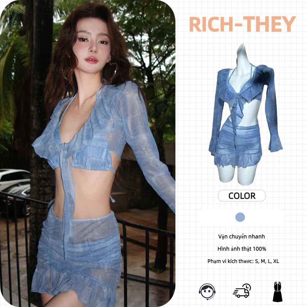 RICH-THEY Bộ Bikini Bốn Mảnh Mới Thời Trang Dài Tay Mỏng Có Đệm Ngực-V132 | BigBuy360 - bigbuy360.vn