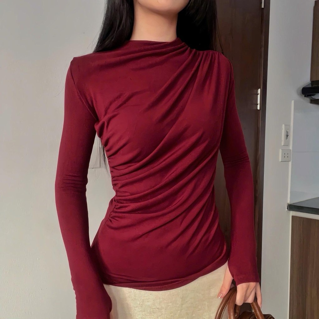 Áo thun nữ dài tay cổ tròn rúm eo tôn dáng, chất liệu cao cấp COTTON ZIP co giãn 4 chiều, mềm mịn - 196 Top Women | BigBuy360 - bigbuy360.vn