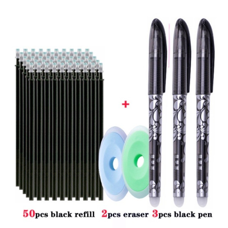 3Pen + 50Refill + 2Eraser / 50 Refills có thể xóa được cho Bút Gel 0.5mm Văn phòng Trường học Bút xó