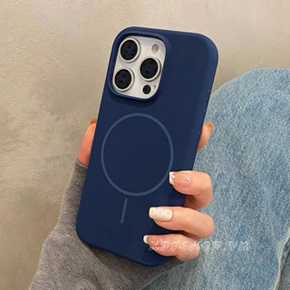Ốp điện thoại silicon lỏng từ tính màu xanh hải quân cho iPhone 17ProMax 16Plus 15 14 13 12 11 Vỏ bảo vệ chống sốc