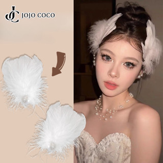  Jojo COCO 2 Chiếc Ngọc Trai Pháp Lông Vũ Kẹp Tóc Nữ Cô Dâu Bên Kẹp Nổ Kẹp Tóc Phụ Kiện Tóc 