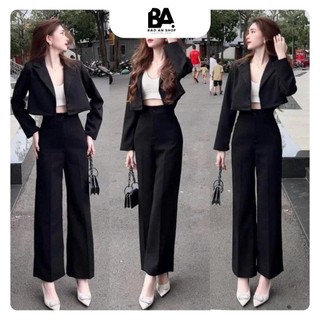  Quần Ống Suông Rộng Nữ Lưng Cao 1 Khuy Kiểu Dáng Suông Dài Thiết Kế Cạp Cao Vải Đen Mềm Quần Tây Đen Nữ Công Sở  