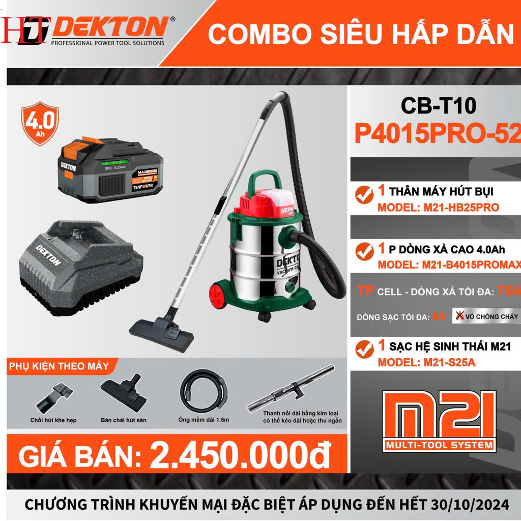 Máy hút bụi dùng pin Dekton M21-HB25PRO 25lít , motor từ Brussless 2024 Máy xây dựng HT