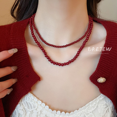 Drejew Ancora đỏ trung chuyển hạt mặt dây chuyền vòng cổ nữ thiết kế thích hợp dây chuyền áo len retro cảm giác cao cấp phụ kiện mùa thu đông