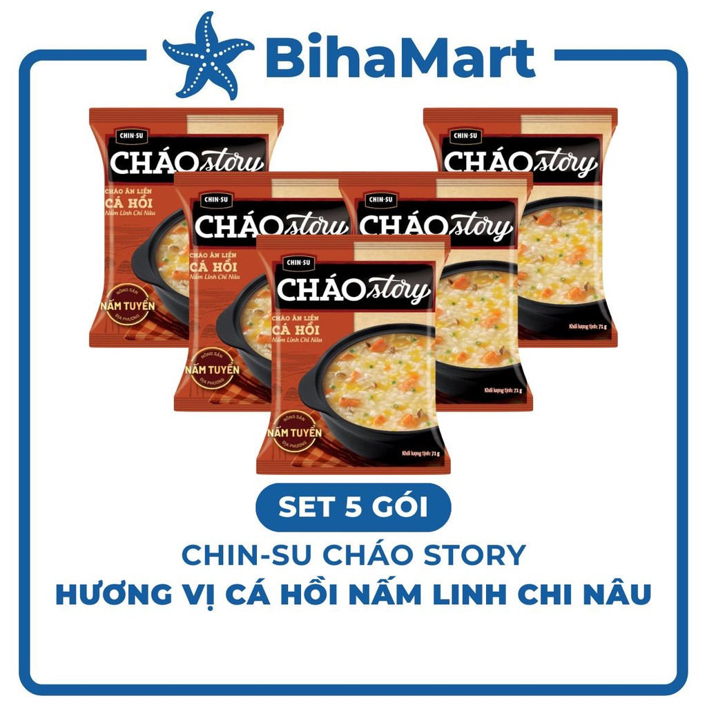 [SET 5 GÓI] - MASAN - Chin-su Cháo Story Cá hồi nấm linh chi nâu, Cháo Story Chinsu Cá hồi, Cháo Chi