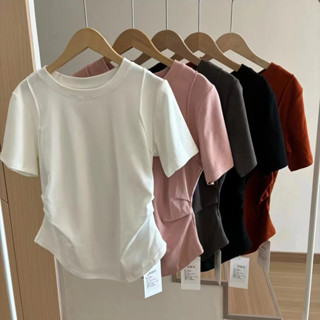 Áo thun tay ngắn hở vai eo ngoại cỡ áo nữ dáng ôm thon gọn mùa hè 2024 Áo cánh thiết kế