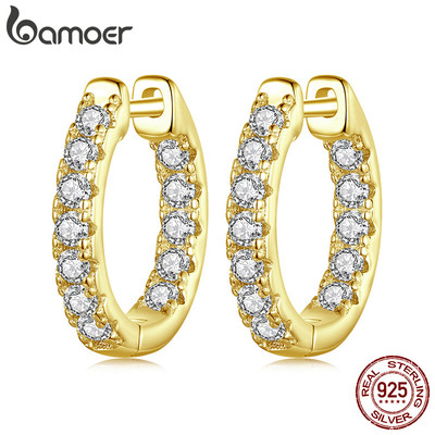 Bamoer 925 Sterling Sliver Vòng Bông Tai Lấp Lánh Moissanite Màu Vàng Sáng Trang Sức Quà Tặng Cho Nữ