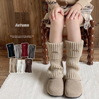 Ấm áp chân CHLOCH, Tất dày giữa bắp chân màu trơn, Tất ống giữa dệt kim INS Y2k Gothic cho trẻ em đến người lớn