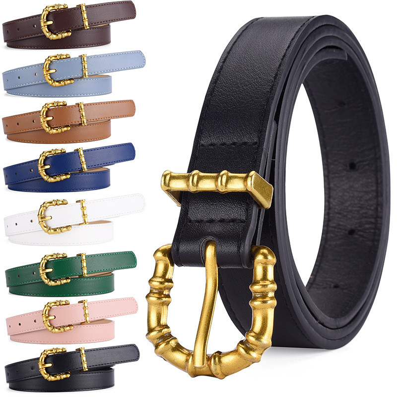 Thắt lưng khóa vàng dành cho nữ 2.3cmPU Skinny Belt Matching Jeans Belt