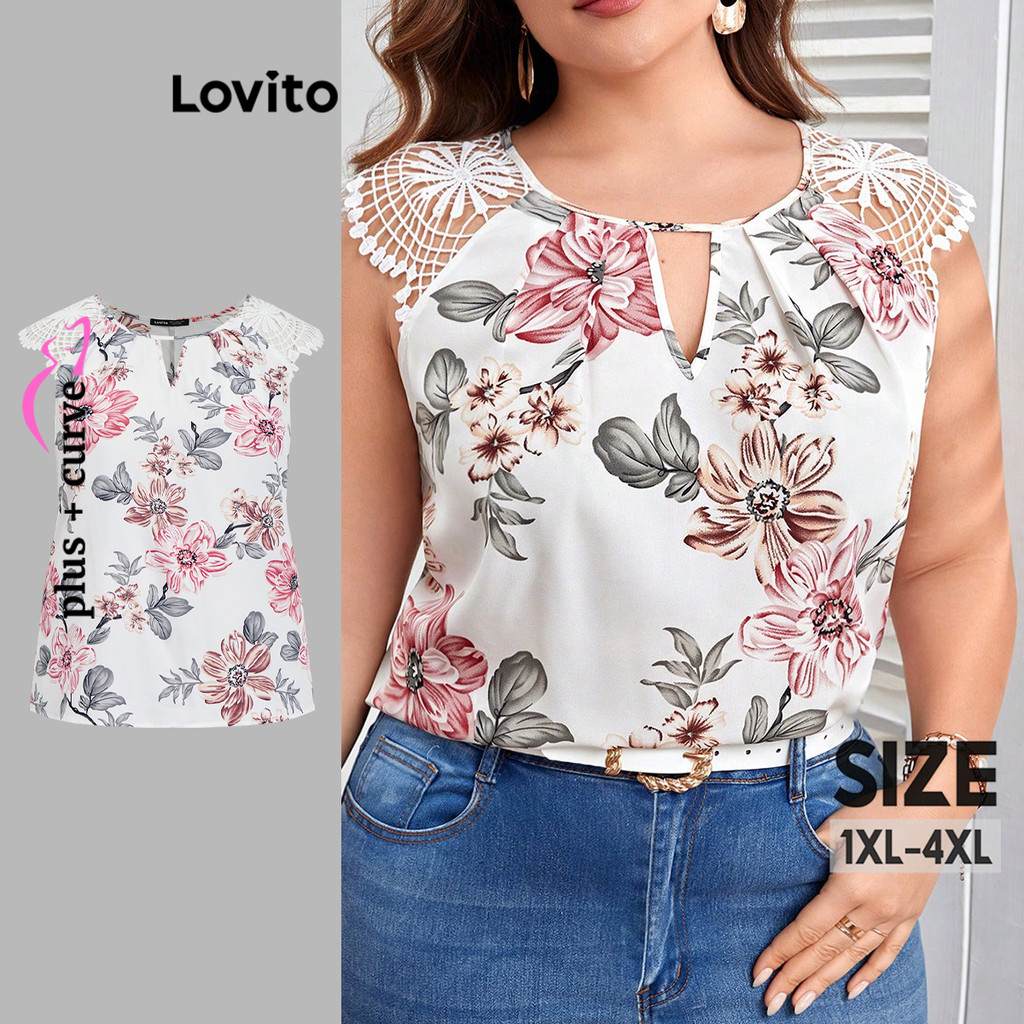 Áo ren nữ Plus Size Curve Boho Floral Colorblock LBL20210
