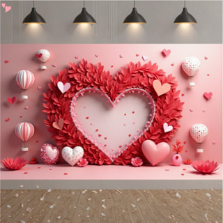 180x110cm / 70.8 x 43.3 Inch Chúc Mừng Ngày Lễ Tình Nhân Biểu Ngữ Bóng Trái Tim Tình Yêu Hoa Nền Chụp Ảnh Lãng Mạn Chân Dung Đám Cưới Phông Nền Trang Trí Tiệc