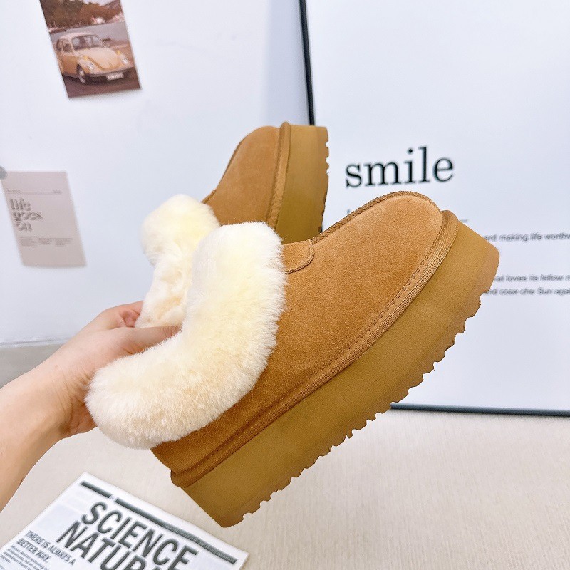 Ugg Tartz Extra Dày Da Bò Giày Tuyết Lông Nữ Một Mảnh Mùa Đông i ugg i Giày Nữ Slip-On Giày Cotton