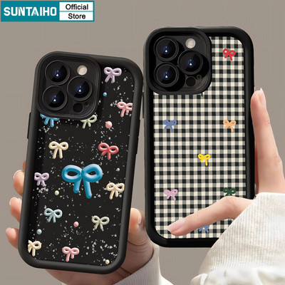 Suntaiho Dreamy Đầy Màu Sắc Nơ Trang Trí Màu Đen Vỏ Silicon Mờ Mềm Cao Cấp Chống Sốc Cho iPhone 11 12 13 14 15 16 Pro max IP 7 8 Plus Iphon X Xs XR Xs max
