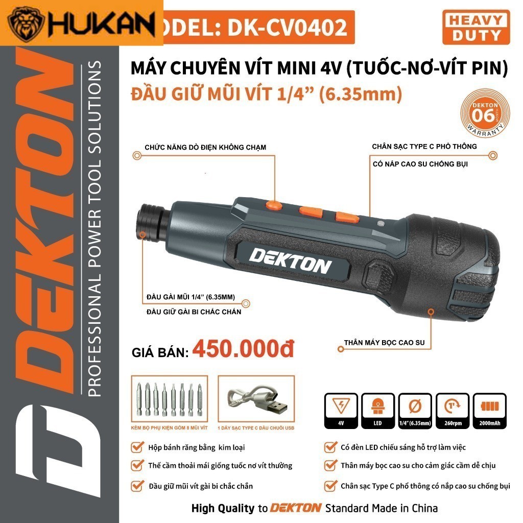 Máy siết vít 4V Dekton (dò điện âm tường, đèn pin) DK-CV0401 / DK-CV0402 HK Chính Hãng
