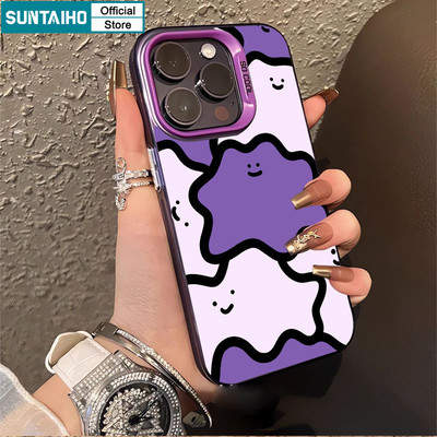Suntaiho Thẩm Mỹ Vỏ Điện Thoại Họa Tiết Hoạt Hình Màu Tím Trắng Dễ Thương Cho iPhone 11 12 13 14 15 16 Pro Max IP TPU Silicone IDM Cứng Cao Cấp Chống Sốc Ốp Lưng