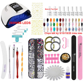 Nail World Combo làm nail Bộ làm nail tại nhà Đèn móng tay 54W/120W/280W Bộ dụng cụ làm móng Bộ làm móng sơn gel 54 chai + Top&Base