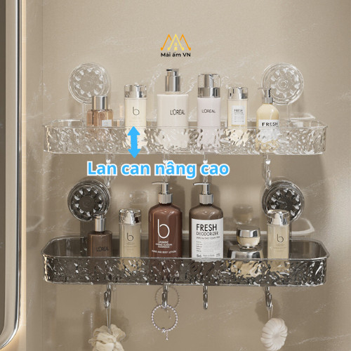 Kệ để đồ nhà tắm có cốc hút chắc chắn, Kệ treo nhà bếp đa năng có móc treo đồ đi kèm