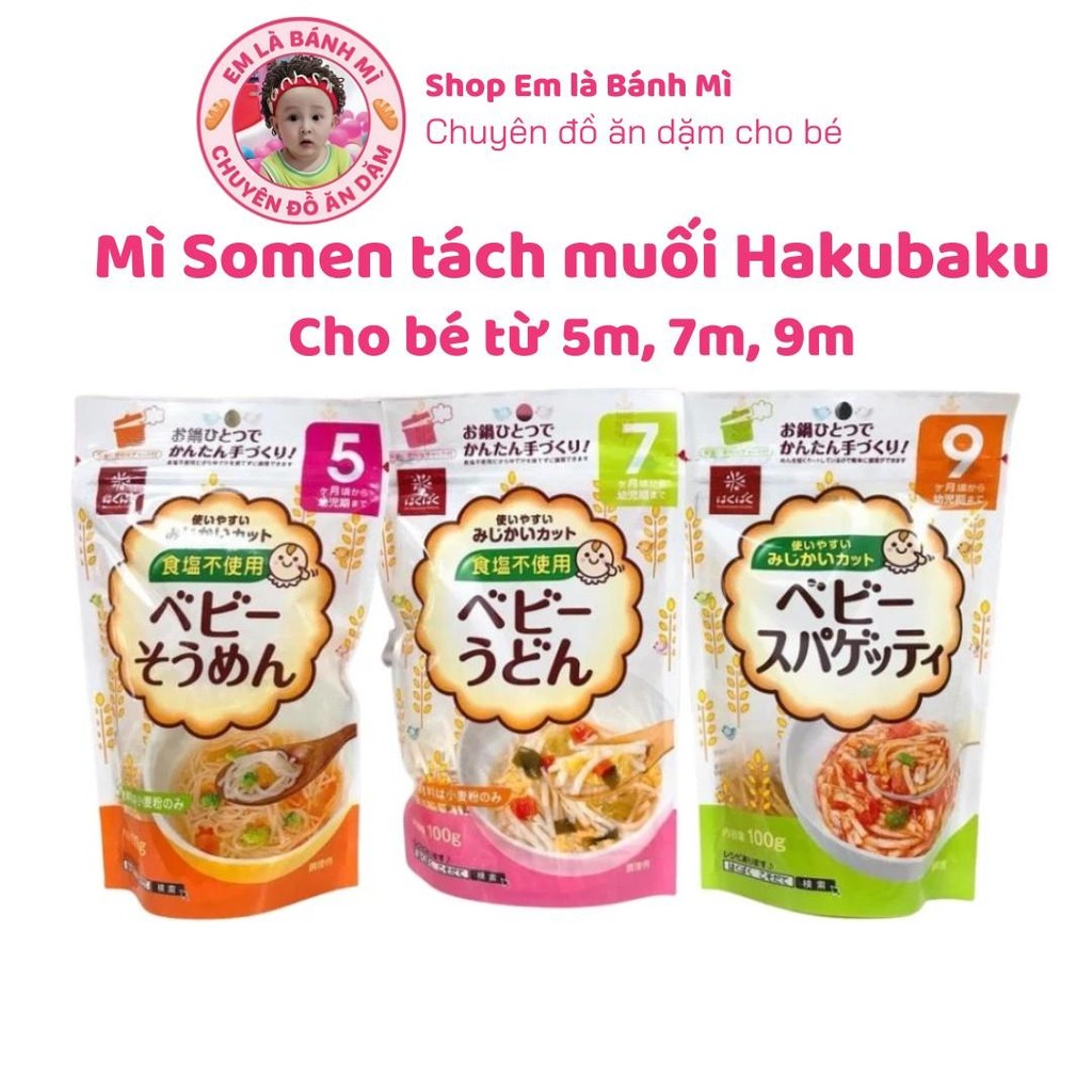 Mì Somen/Udon/Spagetty Hakubaku cho bé từ 5 tháng, 7 tháng và 9 tháng Nhật Bản gói 100 gram