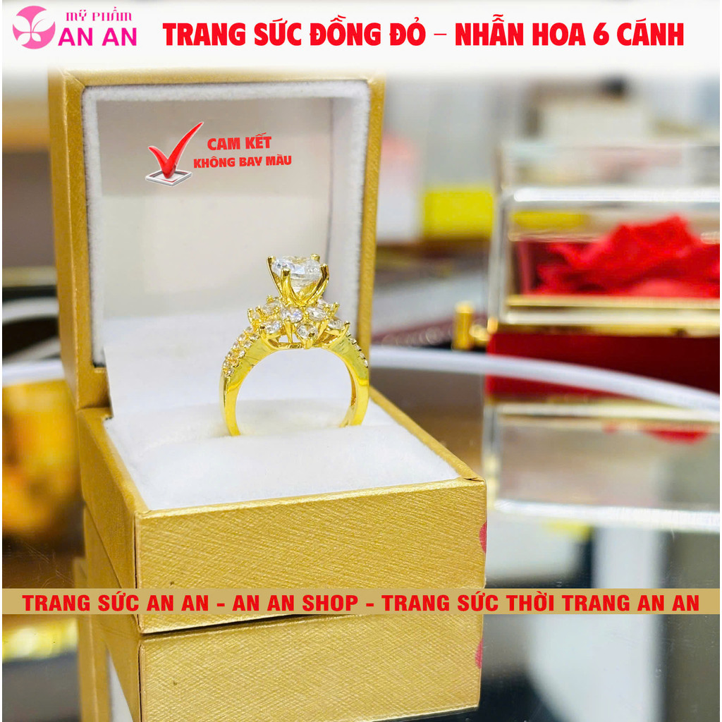 Nhẫn Nữ Đồng Đỏ Hình Hoa 6 Cánh thời trang, Trang sức đồng đỏ Không bay màu - AN AN JEWELRY