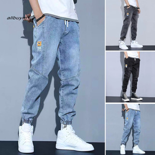 Alm-men Jeans Thu Đông Ấm Áp Sang Trọng Lót Dây Rút Co Giãn Eo Túi Thường Ngày Rời