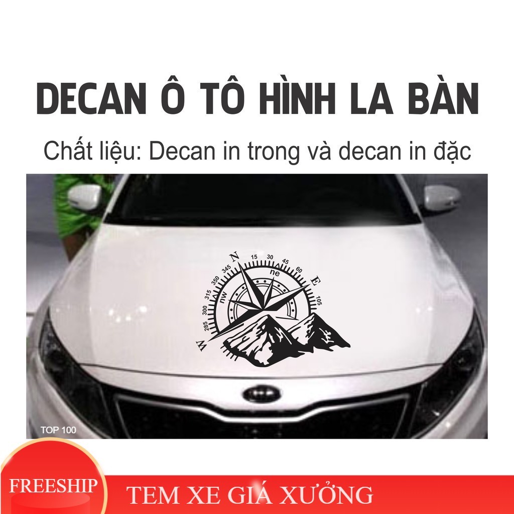 Miếng dán hình la bàn chất liệu đề can trong, decal dán xe ô tô, cánh cửa xe ô tô, dán nắp capo,
