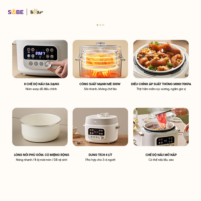 11 Nồi Áp Suất - Bear - SB-AS40W -Đa Năng 8 Chế Độ Sôi Nhanh Chống Dính (Bản Tiếng Việt). 11