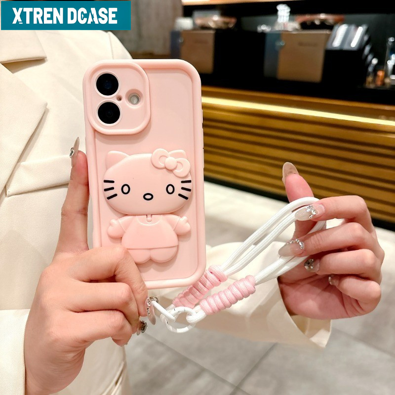 Xtrendcase 3IN1 Búp Bê Dễ Thương Hello Kitty Thời Trang Flip Bracket Gương Trang Điểm Có Dây Đeo Cho