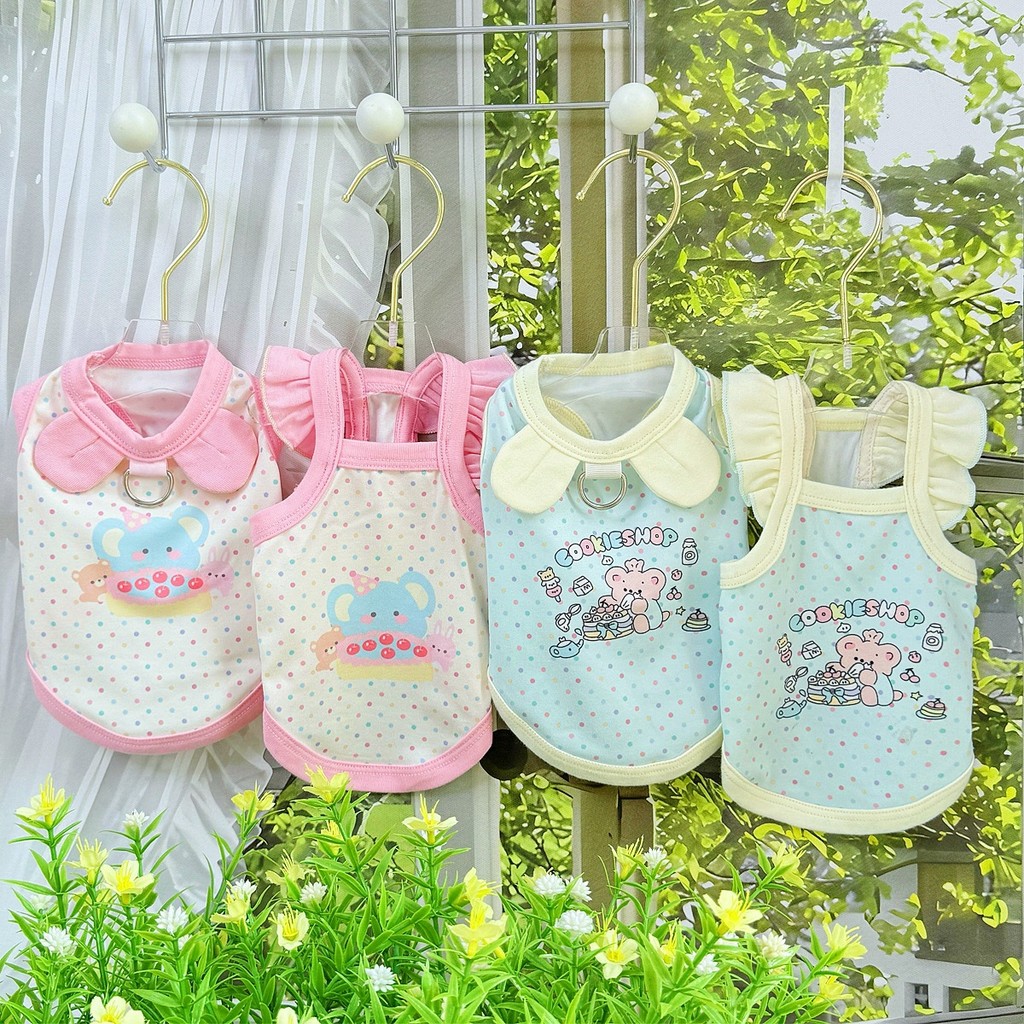 Hoạt Hình Đáng Yêu In Mỏng Mùa Hè Chó Mèo Quần Áo Pastel Strappy Top Cho Thú Cưng Nhỏ Bichon Pomeranian