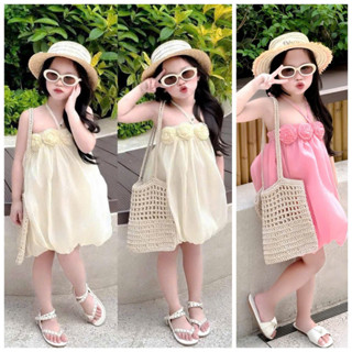 Váy Quây Cổ Yếm 2 Lớp Dáng Bí Đính Hoa Xinh Xắn Dành Cho Bé Gái 8-18kg